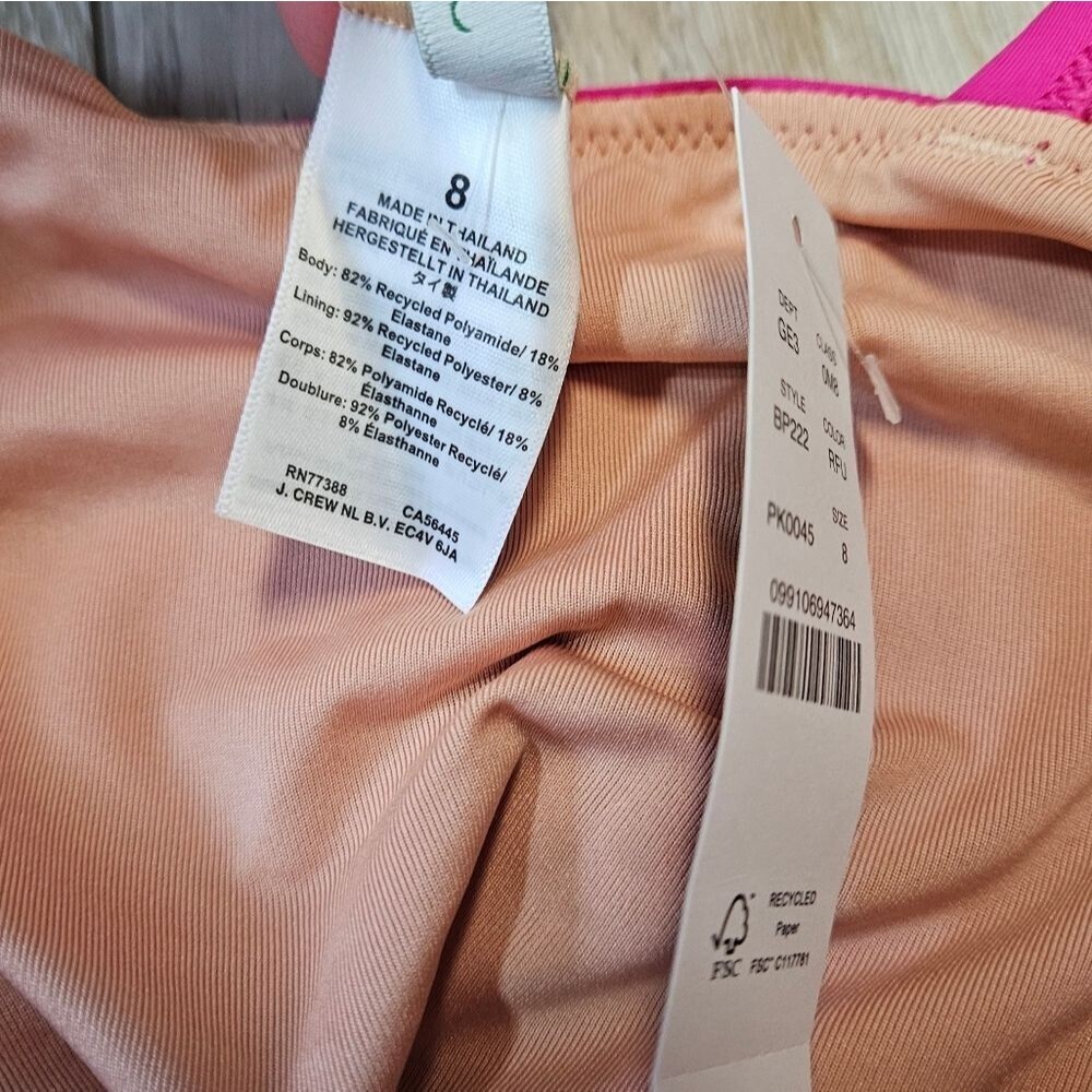 J. Crew Ruched V Neck Ruffle One Piece Swimsuit Women's 8 Fuchsia Hot Pink - Picture 7 of 8
